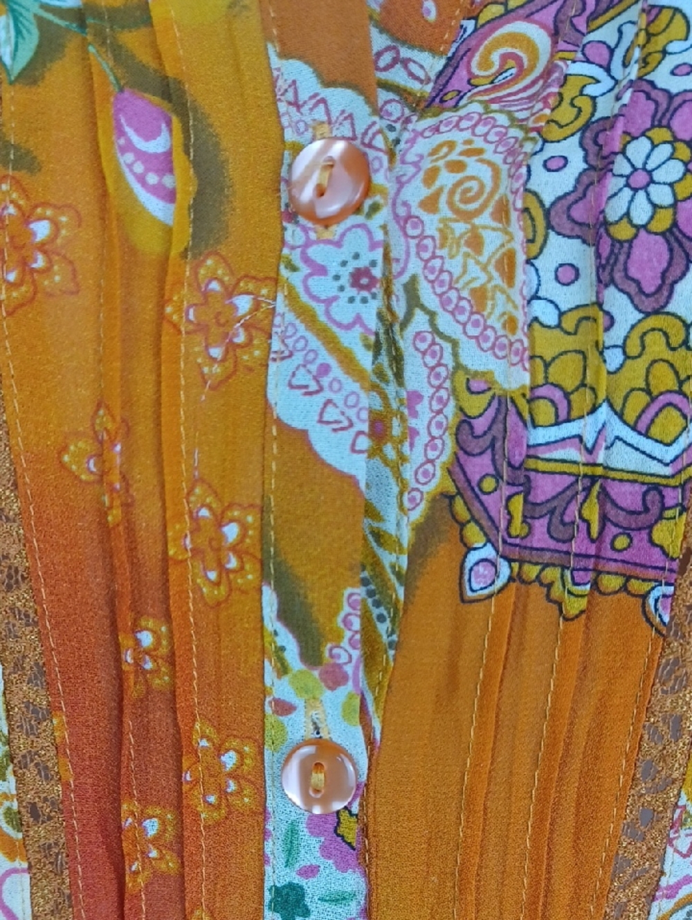 Notations Orange & Cream Paisley Bell Sleeved Gorgeous Creped Romantic Blouse - Picture 6 of 11
